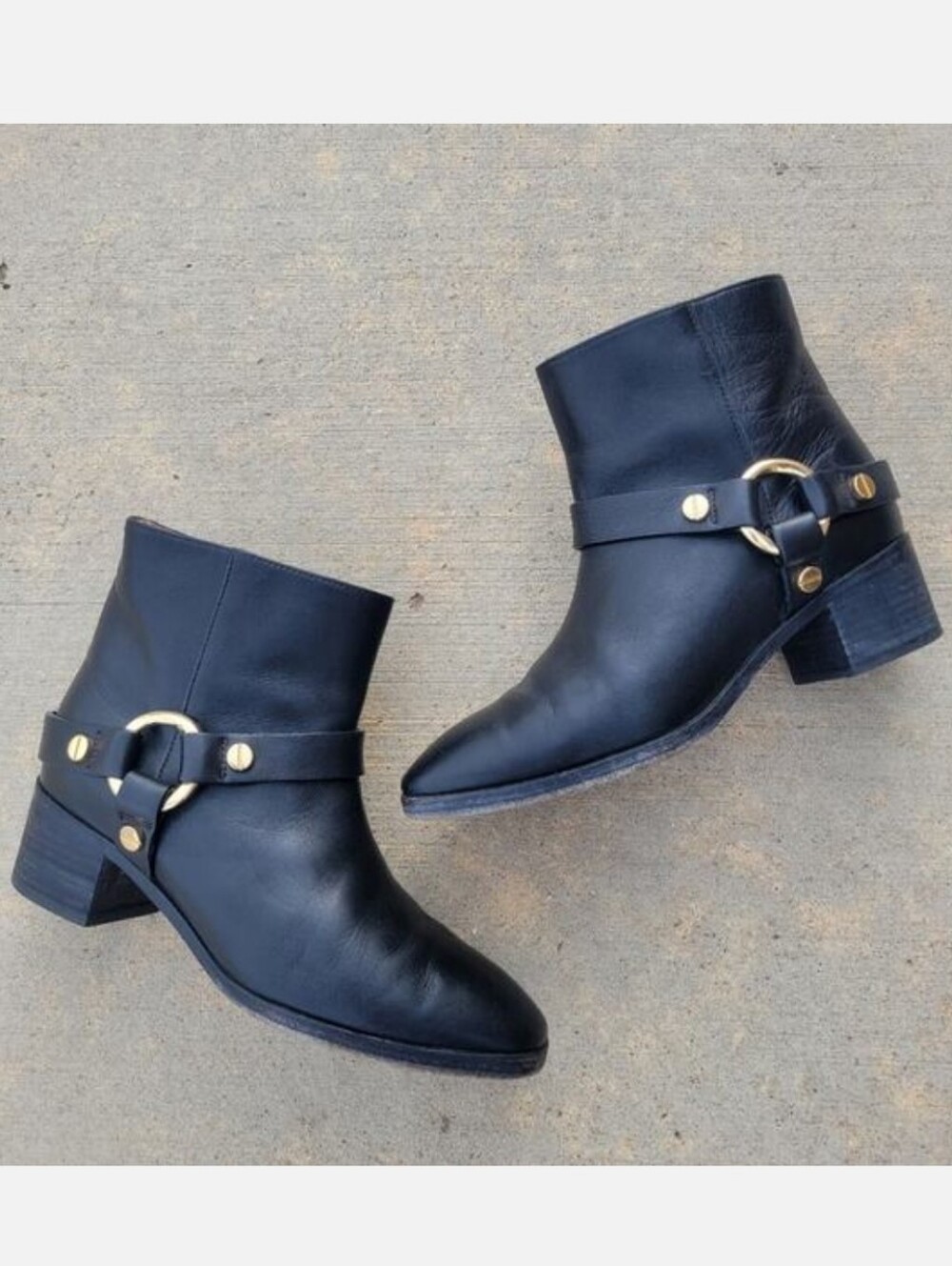 Stuart Weitzman Expert Leather Harness Boots Black Gold Womens 7